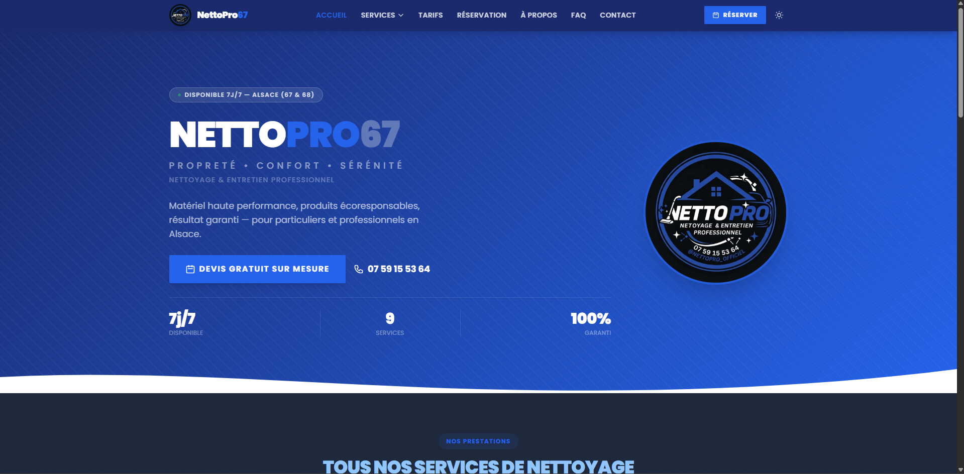 Capture d'écran du site NettoPro 67